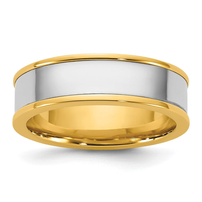 14k Two-Tone Step Up Flat Edge Wedding Band Unisex Ring by Fine Color Jewels