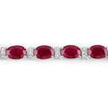 11.44 Ct Oval Pink Ruby & Diamond Prong 14K White Gold Alternating Bar Accent Box Clasp Tennis Bracelet by Fine Color Jewels