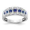 0.62 CT Round Blue Sapphire And Diamond Prong 14K White Gold Eternity Band Ring