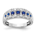 0.62 CT Round Blue Sapphire And Diamond Prong 14K White Gold Eternity Band Ring by Fine Color Jewels