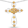 2.24 CTTW Round Yellow Sapphire Prong Silver Cross Pendant Necklace