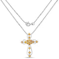 2.24 CTTW Round Yellow Sapphire Prong Silver Cross Pendant Necklace by Fine Color Jewels