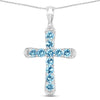 3.85 Ct Round Blue Topaz Prong Silver Cross Pendant Necklace