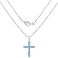 3.85 Ct Round Blue Topaz Prong Silver Cross Pendant Necklace by Fine Color Jewels