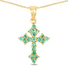 1.05 Ct Round Green Zambian Emerald Prong Silver Cross Pendant Necklace