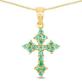 1.05 Ct Round Green Zambian Emerald Prong Silver Cross Pendant Necklace by Fine Color Jewels
