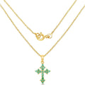 1.05 Ct Round Green Zambian Emerald Prong Silver Cross Pendant Necklace by Fine Color Jewels