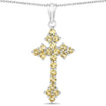2.00 Ct Yellow Citrine Silver Prong Silver Cross Pendant Necklace by Fine Color Jewels