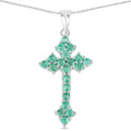 2.00 Ct Green Zambian Emerald Prong Silver Cross Pendant Necklace by Fine Color Jewels