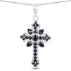1.52 Ct Blue Sapphire Prong Silver Cross Pendant Necklace