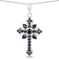 1.52 Ct Blue Sapphire Prong Silver Cross Pendant Necklace by Fine Color Jewels