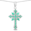 1.26 Ct Green Emerald Prong Silver Cross Pendant Necklace