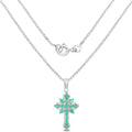 1.26 Ct Green Emerald Prong Silver Cross Pendant Necklace by Fine Color Jewels