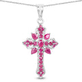 1.85 Ct Pink Ruby Prong Silver Cross Pendant Necklace by Fine Color Jewels