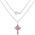 1.85 Ct Pink Ruby Prong Silver Cross Pendant Necklace by Fine Color Jewels