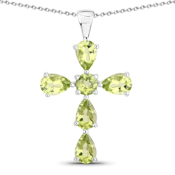 2.24 Ct Green Peridot Prong Silver Cross Pendant Necklace by Fine Color Jewels
