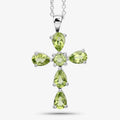 2.24 Ct Green Peridot Prong Silver Cross Pendant Necklace by Fine Color Jewels