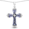 1.84 CTTW Round Violet Tanzanite Prong Silver Cross Pendant Necklace