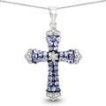 1.84 CTTW Round Violet Tanzanite Prong Silver Cross Pendant Necklace by Fine Color Jewels