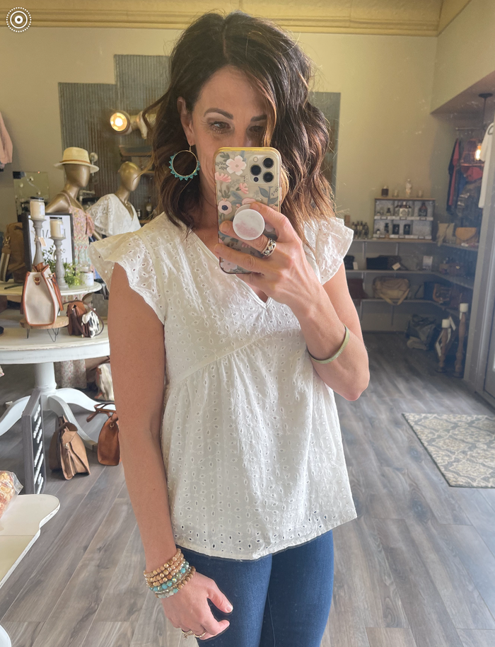 V Neck Solid Sleeveless Loose Top - White by Boutique 23