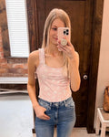 Ribbed Ruffled Straps Square Neck Tank Top by Boutique 23