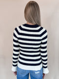 Round Neck Rib Bell Sleeve Pullover - Navy by Boutique 23
