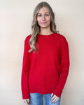 Ribbed Band Detail Sweater - Red by Boutique 23