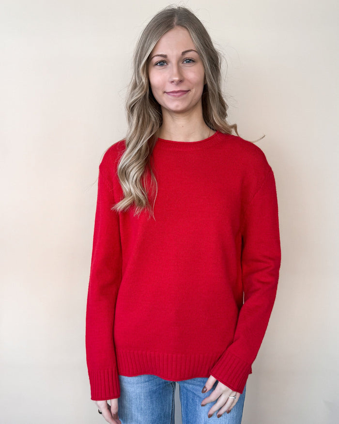 Ribbed Band Detail Sweater - Red by Boutique 23
