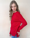 Ribbed Band Detail Sweater - Red by Boutique 23