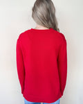 Ribbed Band Detail Sweater - Red by Boutique 23