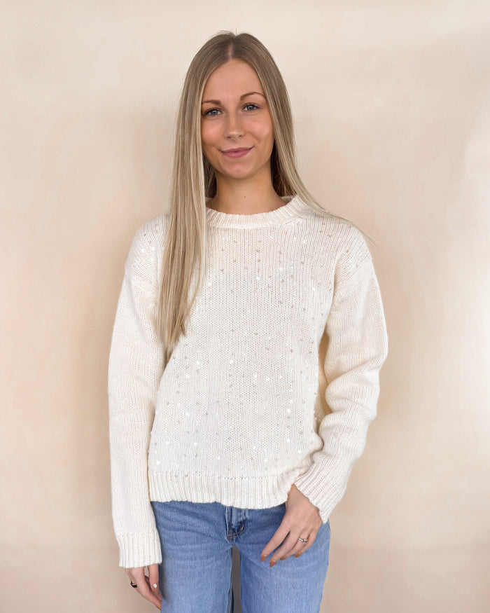 Sequin Detail Sweater - Off White by Boutique 23