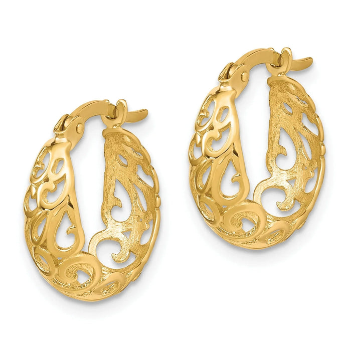 10K Gold Textured Hinged Hoop Earrings by Fine Color Jewels