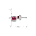 3/8 ct Lab Diamond and Created Ruby Halo Post Earrings 14k White Gold by Fine Color Jewels
