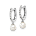 1/10 ct Lab Diamond and Cultured Pearl Hinged Hoop Earrings 14k White Gold by Fine Color Jewels