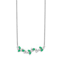 0.95 Ct Marquise Green Emerald and Diamond Prong 14k White Gold Floral Bar Necklace by Fine Color Jewels