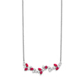 0.95 Ct Marquise Red Ruby and Diamond Prong 14k White Gold Floral Bar Necklace by Fine Color Jewels