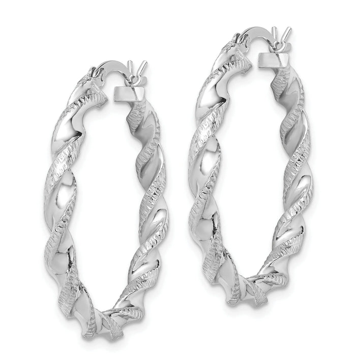 Twisted Silver Hoop Earrings by Fine Color Jewels