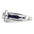 3.29 Ct Princess Blue Lab Created Sapphire & CZ Prong Sterling Silver Rhodium Plated Halo Ring by Fine Color Jewels