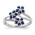 0.6 Ct Blue Sapphire & Diamond Prong Rhodium-Plated Sterling Silver Three-Flower Ring by Fine Color Jewels