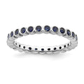 Round Blue Lab Created Sapphire Bezel Sterling Silver Stackable Eternity Ring by Fine Color Jewels