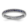 0.74 Ct Round Blue Created Sapphire Rhodium-Plated Silver Stackable Eternity Band Ring
