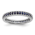0.74 Ct Round Blue Created Sapphire Rhodium-Plated Silver Stackable Eternity Band Ring by Fine Color Jewels