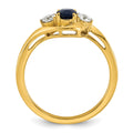 0.23 Ct Oval Blue Created Sapphire & Lab Diamond Prong 14K Gold Three Stone Bypass Ring by Fine Color Jewels