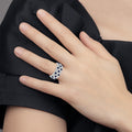 1.44 Ct Round Blue Sapphire & Lab Diamond Pavé 14K White Gold Cocktail Ring by Fine Color Jewels