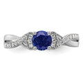 Round Blue Created Sapphire and Lab Diamond Prong 10K White Gold Infinity Twist Promise Pave Ring by Fine Color Jewels