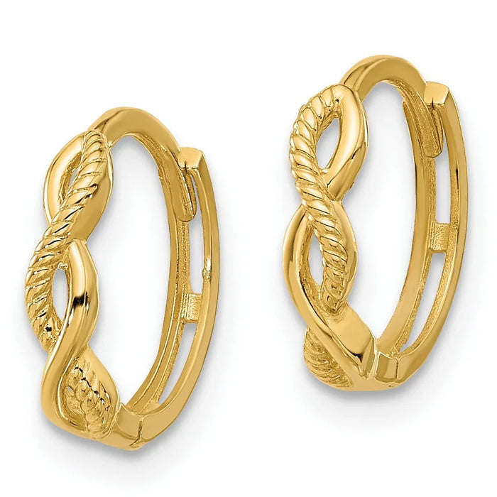 14K Gold Braided Hinged Hoop Earrings by Fine Color Jewels
