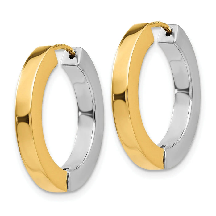14k Gold Two-tone Hollow Hinged Hoop Earrings by Fine Color Jewels