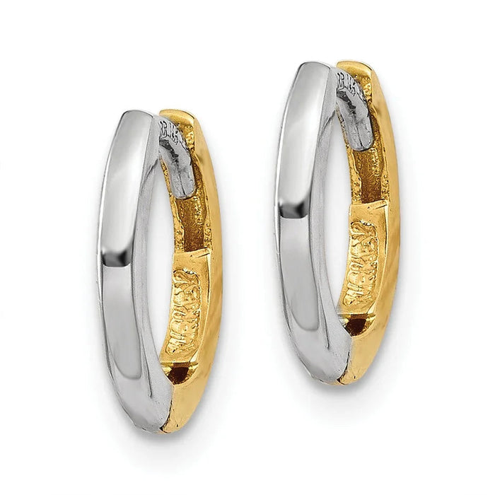 14k Gold Two-tone Round Hinged Hoop Earrings by Fine Color Jewels