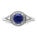 1.05 Ct Created Sapphire & Diamond Prong Rhodium-Plated Sterling Silver Halo Ring by Fine Color Jewels