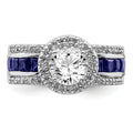 3.29 Ct Princess Blue Lab Created Sapphire & CZ Prong Sterling Silver Rhodium Plated Halo Ring by Fine Color Jewels